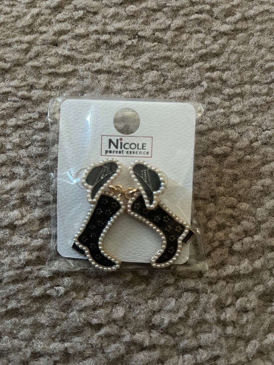 Nicole Jewelry - Nicole Black Cowboy Hat & Boots Pearl-Trim Drop Earrings